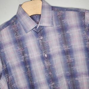Bugatchi Uomo Shirt Mens Blue Floral  Classic‎ Fit Button Up READ Lavender